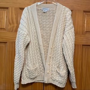 Artisan Wear Vintage Ivory Cardigan Cable Knit Sweater Size Medium